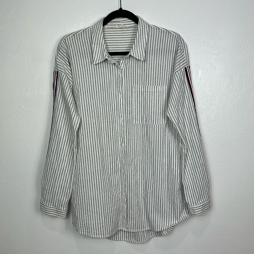 Mystree Cotton Striped Long Sleeves Button Down Shirt Size M